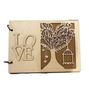 New Wooden Engraved Wedding Guest book with Kraft paper pages